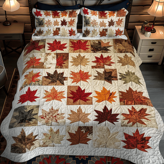 Maple Leaves Fall 3-Piece Quilted Bedding Set NCU0PD699