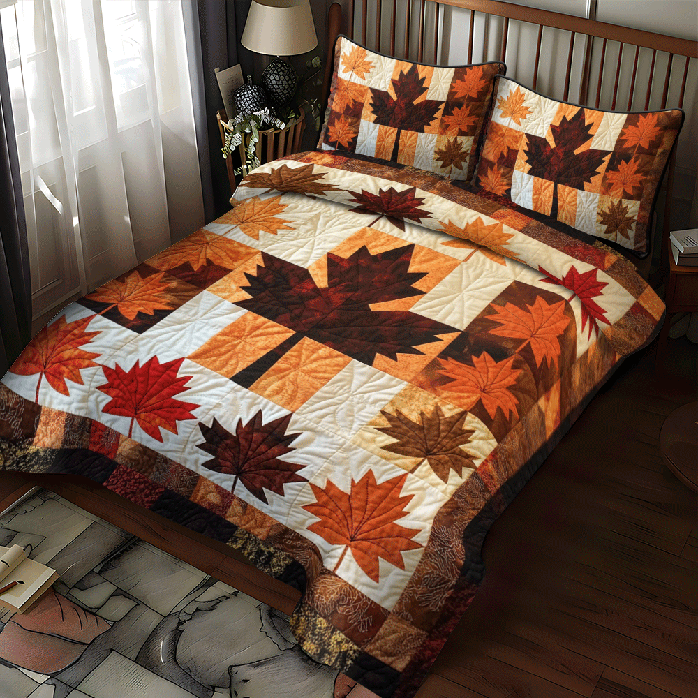 Maple Leaves Thanksgiving 3-Piece Quilted Bedding Set NCU0PD700