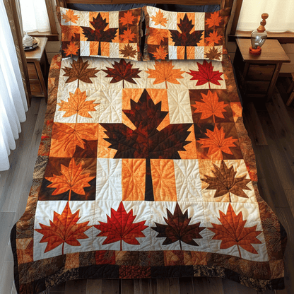 Maple Leaves Thanksgiving 3-Piece Quilted Bedding Set NCU0PD700