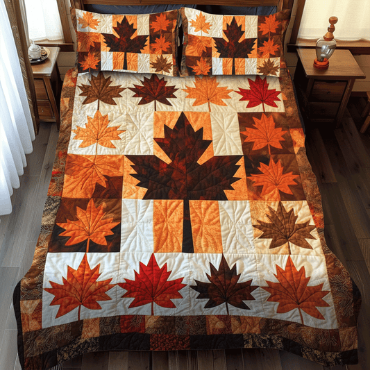Maple Leaves Thanksgiving 3-Piece Quilted Bedding Set NCU0PD700