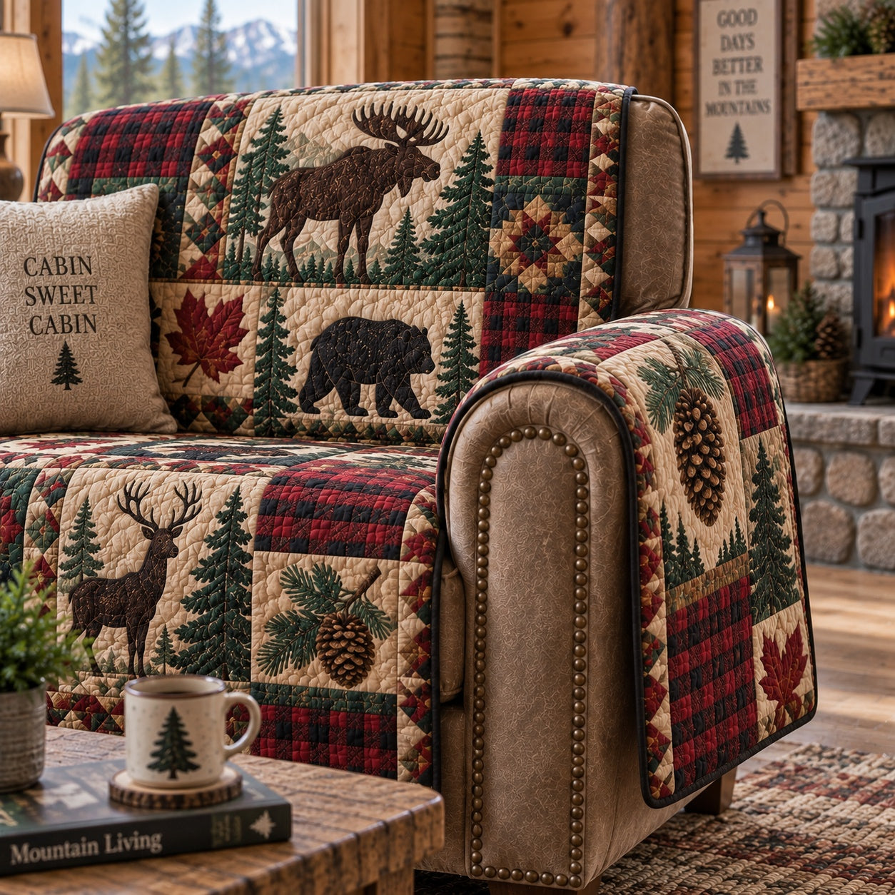 Maple Timber Moose Quilted Sofa Cover NCU0PVL1085