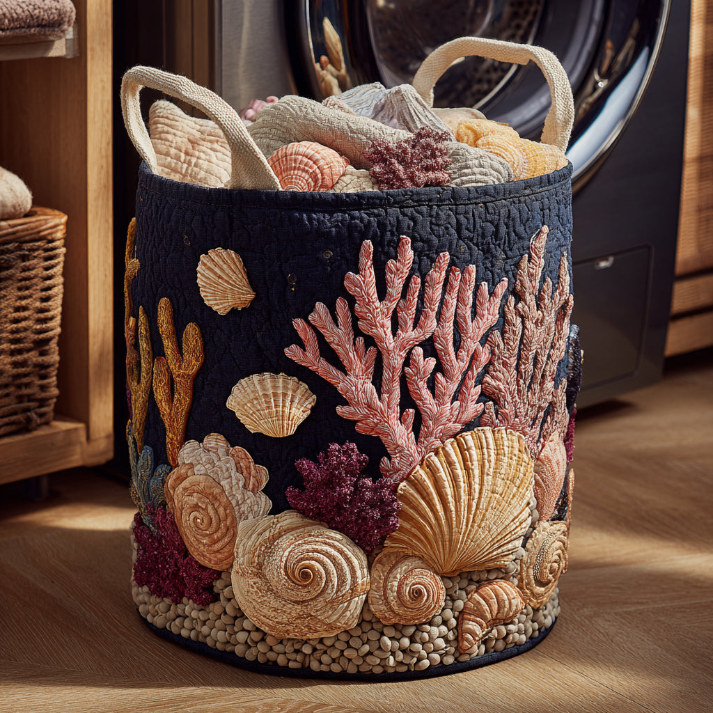 Marine Coral Quilted Laundry Basket NCU0HNH424