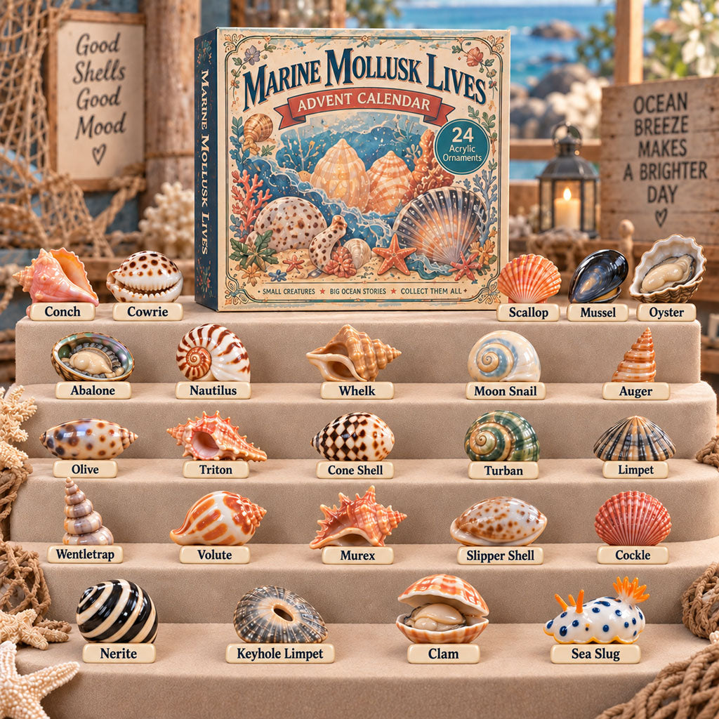 CHRISTMAS KICKOFF 40% OFF - Marine Mollusk Lives Advent Calendar 2026 - 24-Day Festive Countdown, Acrylic Charms Blind Box - Gift For Ocean Lovers AC0TM366