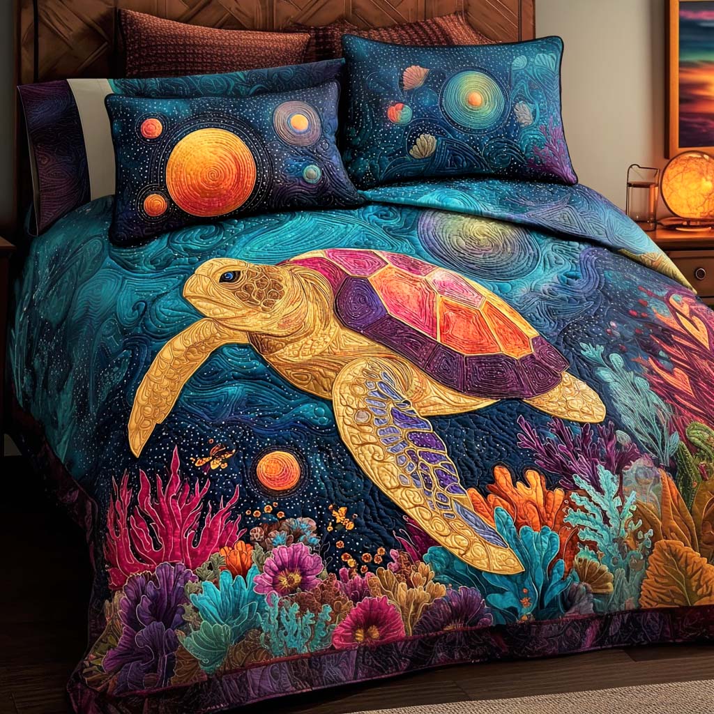 Marine Shell Slumber 3-Piece Quilted Bedding Set NCU0NNL196