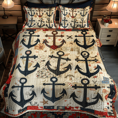Maritime Anchors 3-Piece Quilted Bedding Set NCU0TH1214