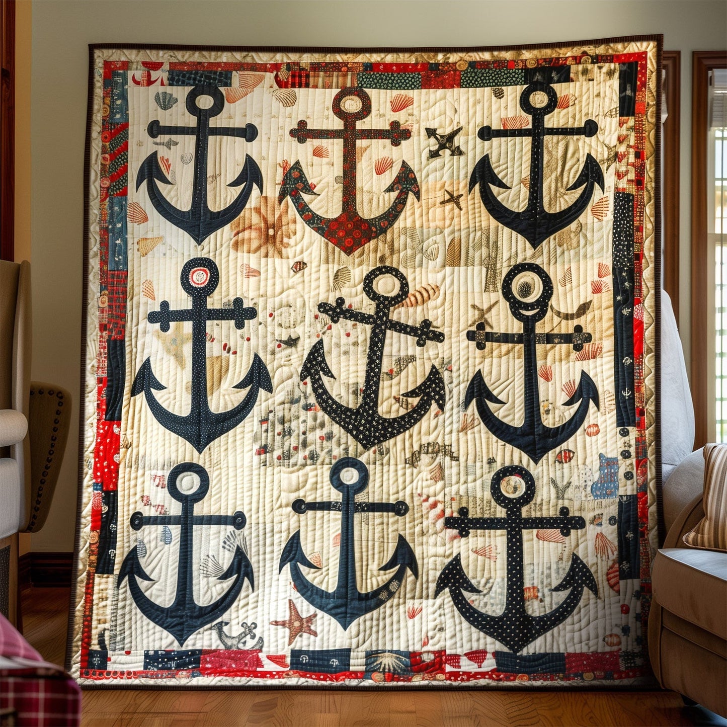Maritime Anchors Quilted Blanket NCU0TH1311
