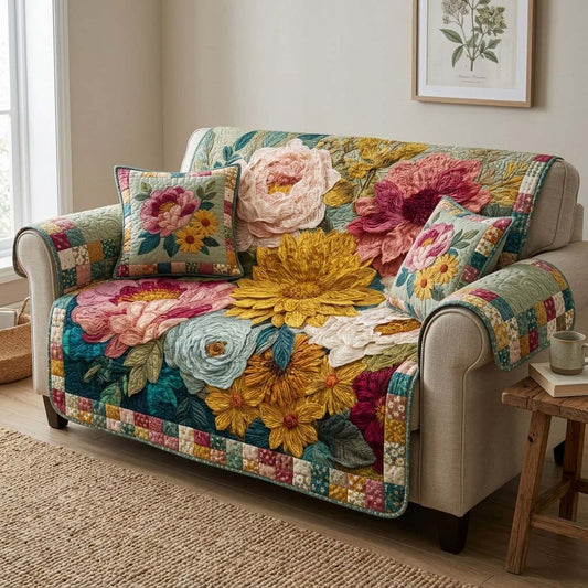 Meadow Bloom Patchwork Quilted Sofa Cover NCU0DQQ0479