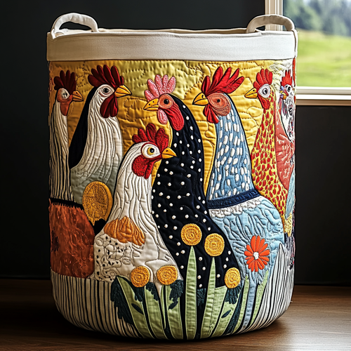 Meadow Chicken Quilted Laundry Basket NCU0DDK1020