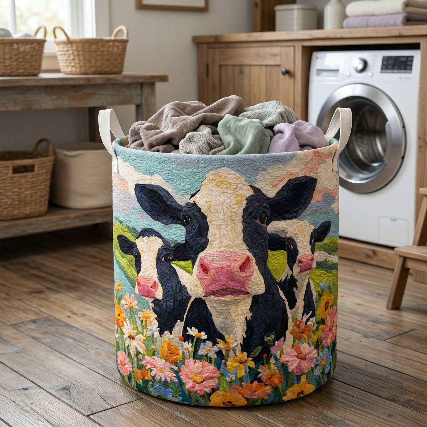Meadow Cow Trio Quilted Laundry Basket NCU0NNT3053