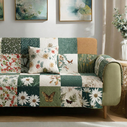 Meadow Florals Quilted Sofa Cover NCU0LDH529