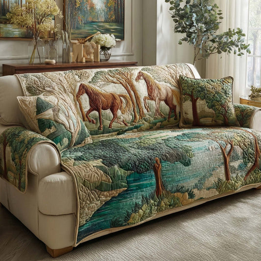 Meadow Horses Quilted Sofa Cover NCU0NXD1336
