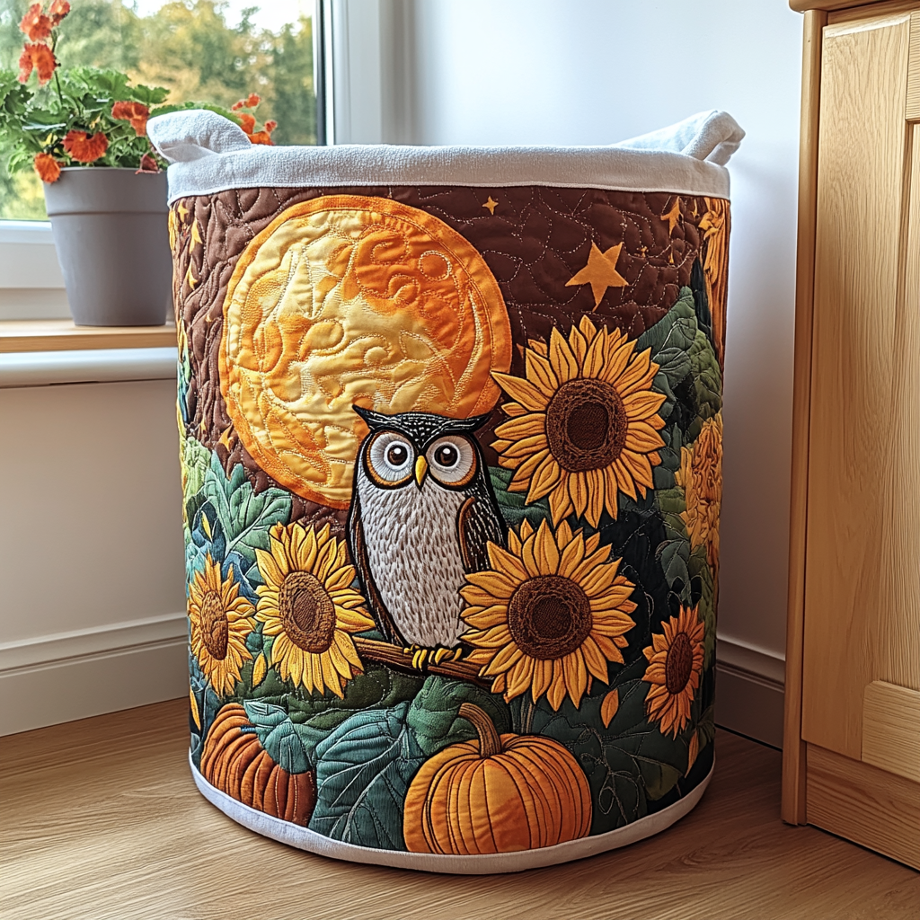Meadow Owl Quilted Laundry Basket NCU0DDK891