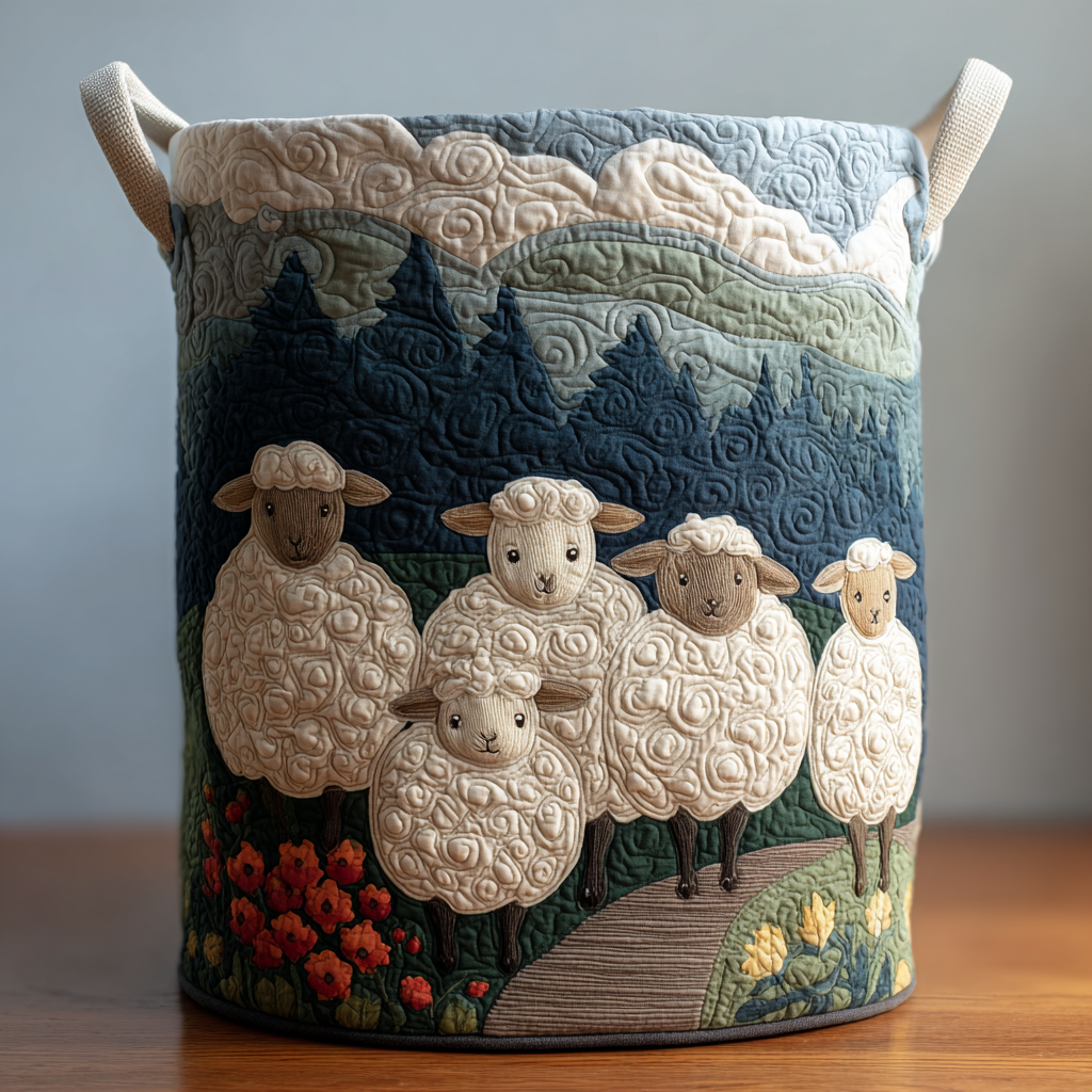 Meadow Sheep Quilted Laundry Basket NCU0DDK1928