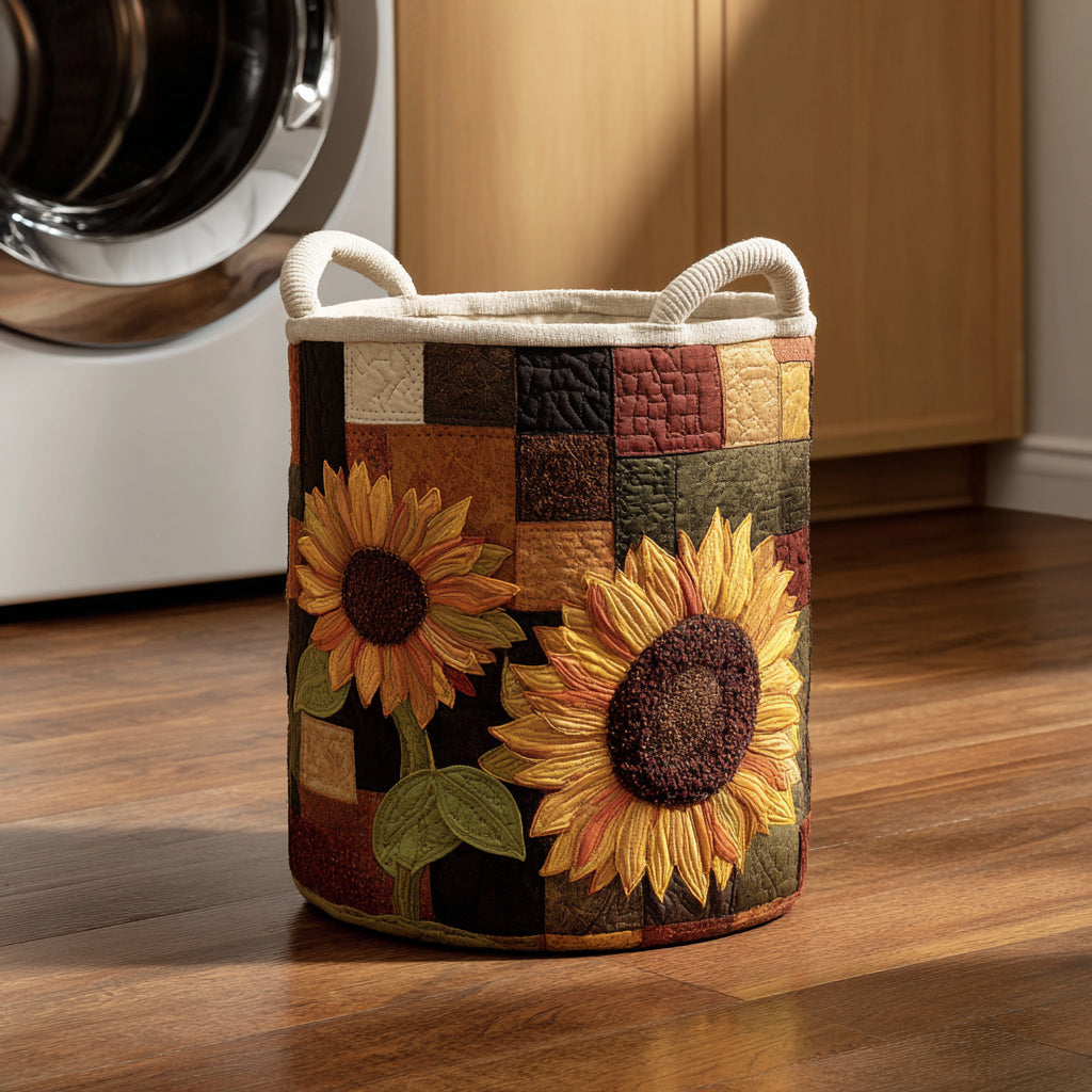 Meadow Sunflower Quilted Laundry Basket NCU0HNH637