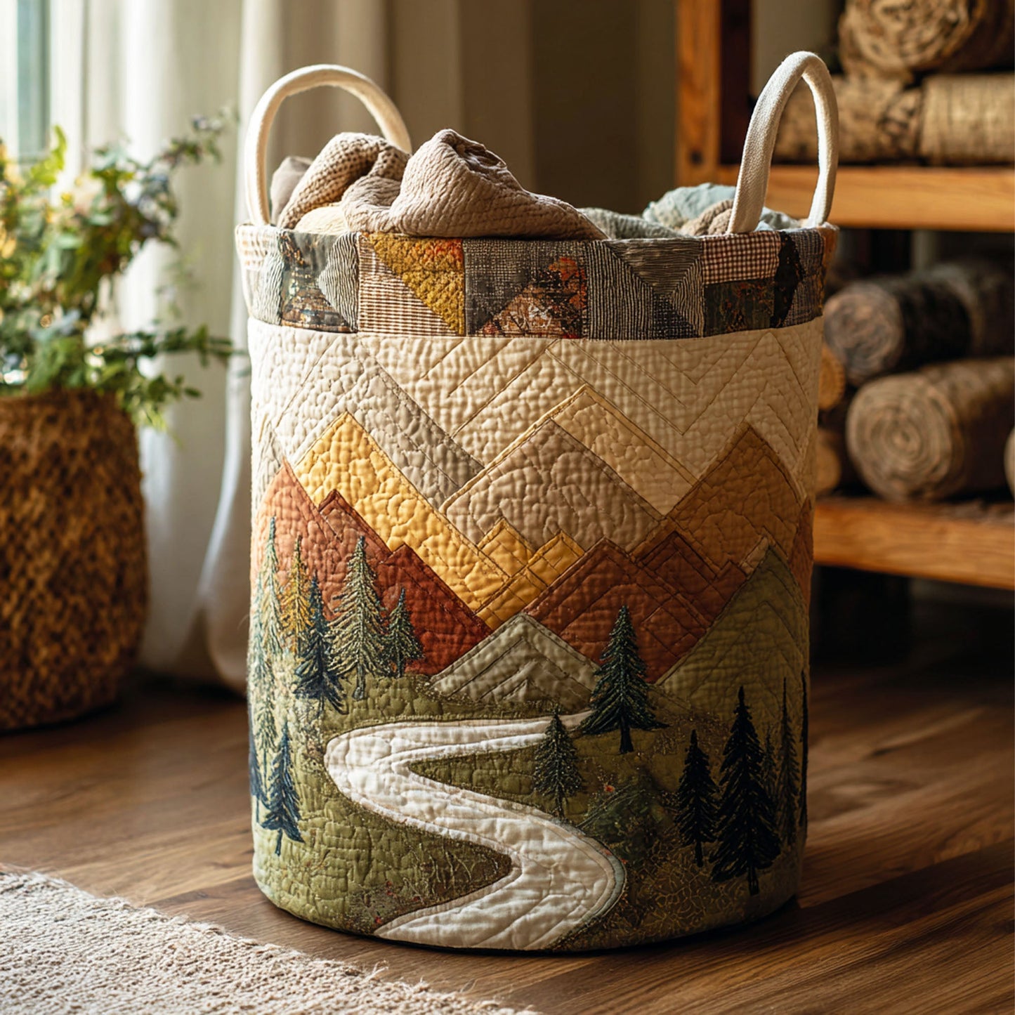 Meadow Trail Quilted Laundry Basket NCU0NTV009