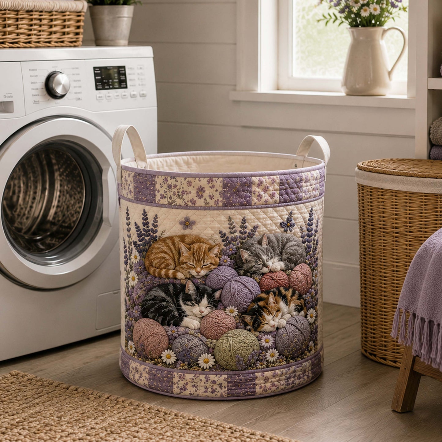 Meadow Whiskers Quilted Laundry Basket NCU0NTD2083
