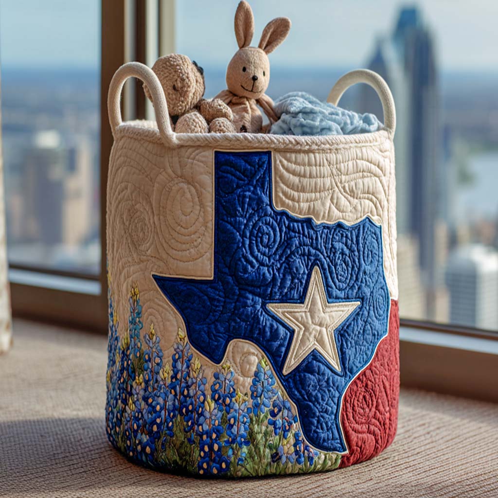 Meadow of Bluebonnets Quilted Laundry Basket NCU0NNT1305