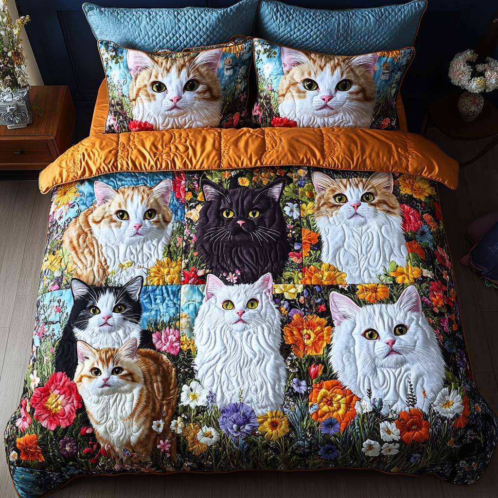 Mellow Cat Meadow 3-Piece Quilted Bedding Set NCU0NNT918