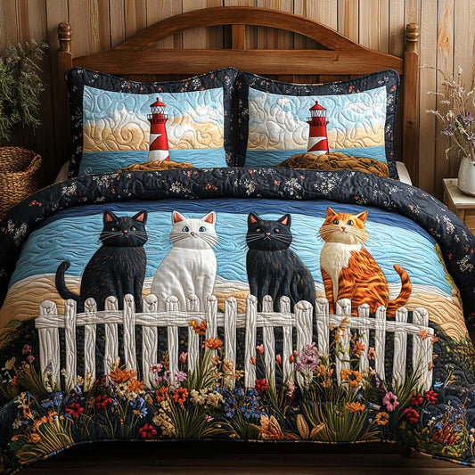 Meow Crew Comfort 3-Piece Quilted Bedding Set NCU0NNL184