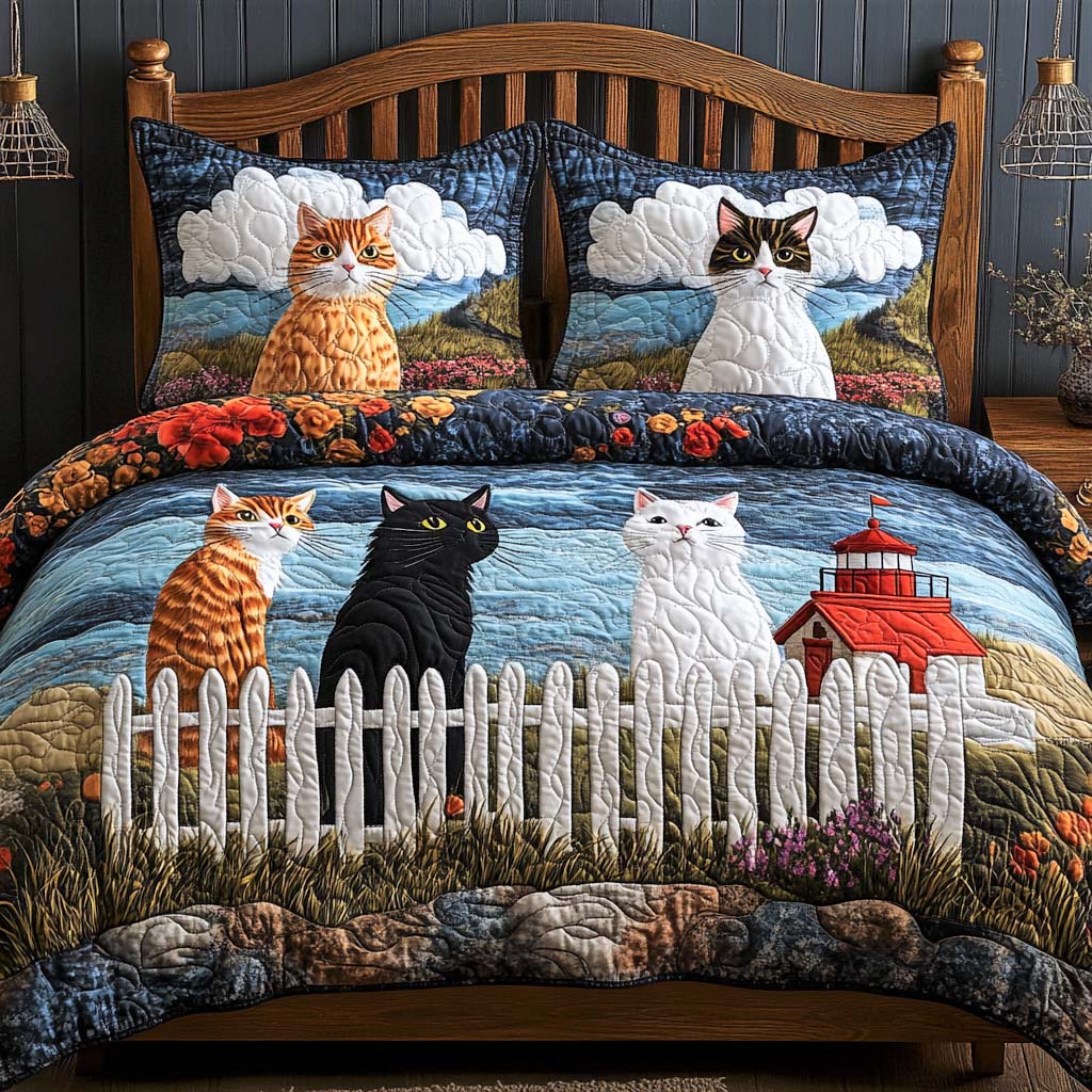 Meow Team Retreat 3-Piece Quilted Bedding Set NCU0NNL186