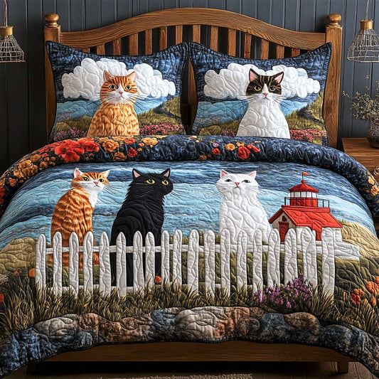 Meow Team Retreat 3-Piece Quilted Bedding Set NCU0NNL186