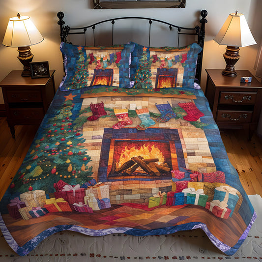 Meowy Christmas Joy 3-Piece Quilted Bedding Set NCU0TL1762