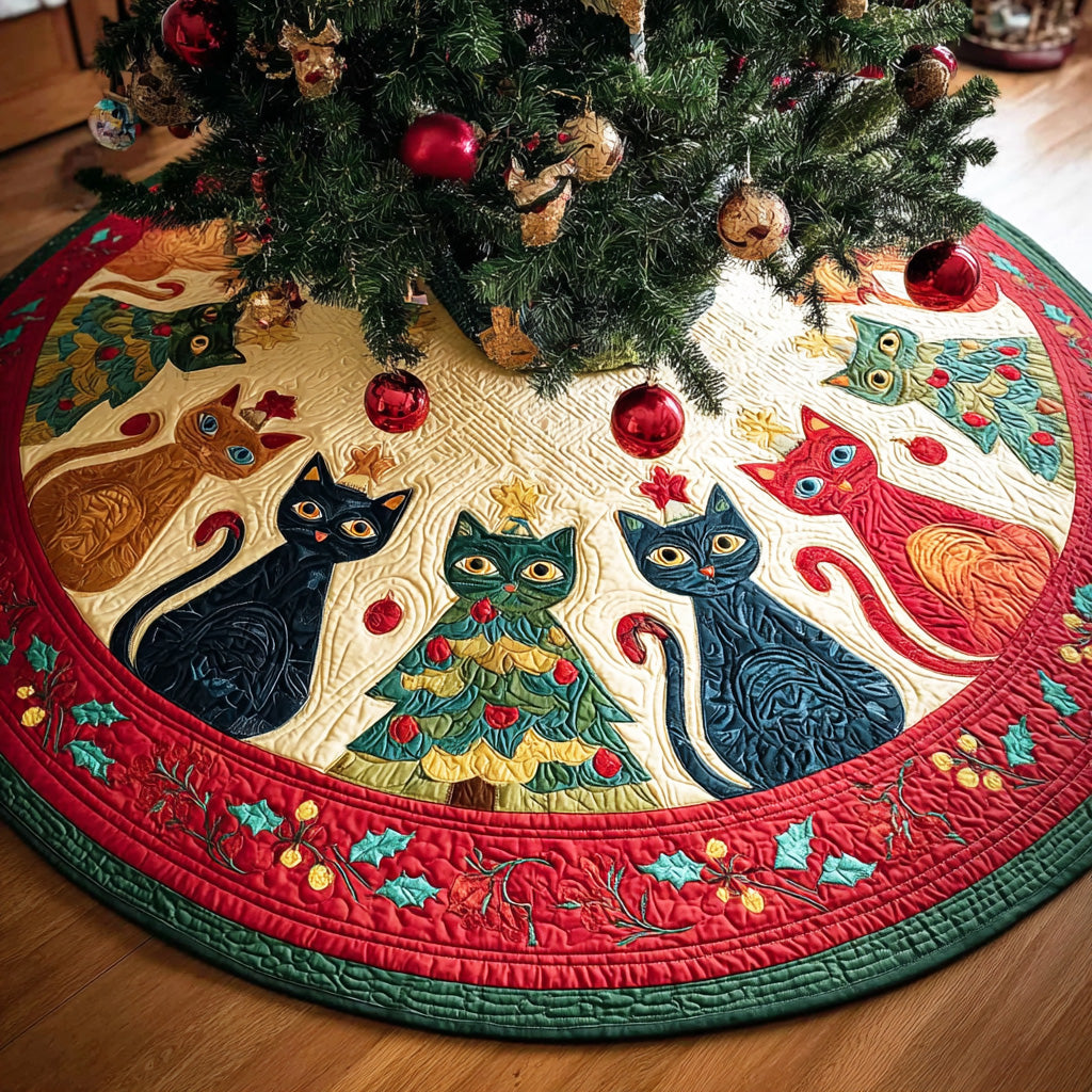 Meowy Magic Christmas Quilted Tree Skirt NCU0NTD1171