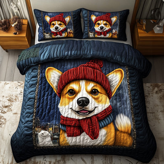 Merry Corgi Dreams 3-Piece Quilted Bedding Set NCU0PTT024