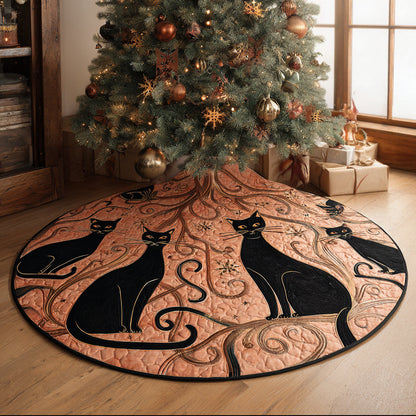 Merry Black Cat Christmas Quilted Tree Skirt NCU0DV1335
