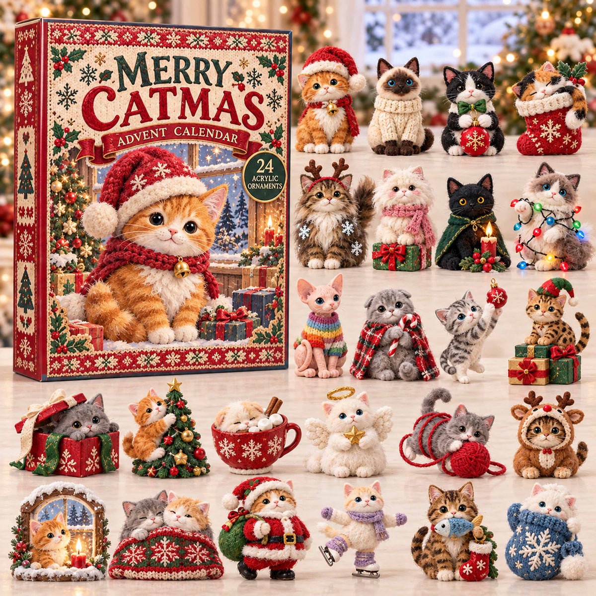 CHRISTMAS KICKOFF 40% OFF - Merry Catmas Advent Calendar 2026 - 24-Day Festive Countdown, Acrylic Charms Blind Box - Gift For Family and Friends AC0TD086