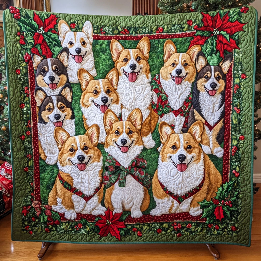 Merry Corgi Gathering Quilted Blanket NCU0PT2088