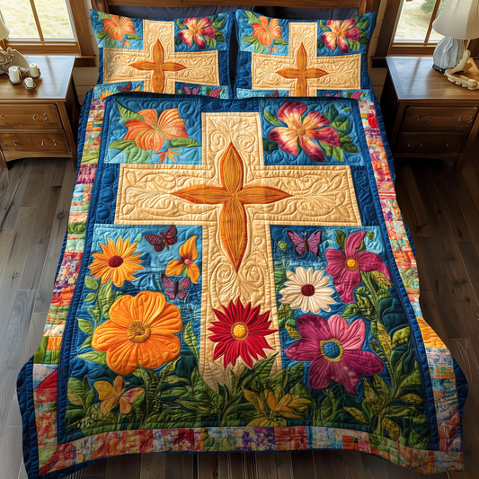 Merry Cross 3-Piece Quilted Bedding Set NCU0VL499
