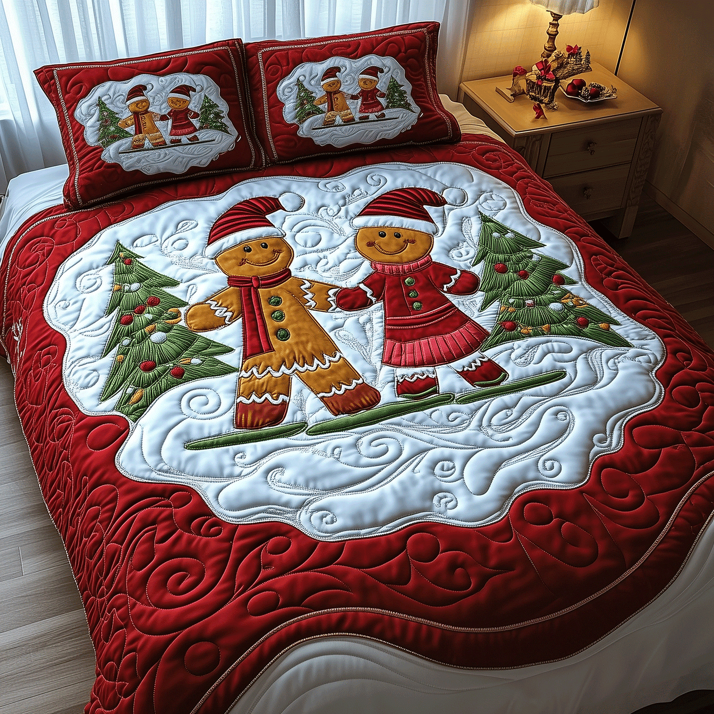 Merry Gingerbread Nights 3-Piece Quilted Bedding Set NCU0TH2213