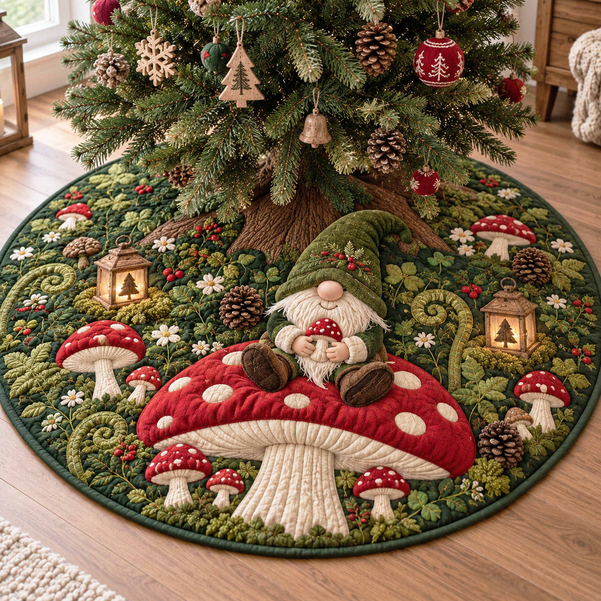 Merry Gnome Christmas Quilted Tree Skirt NCU0NTD2273