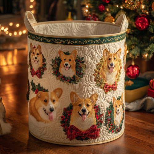 Merry Little Corgi Quilted Laundry Basket NCU0DV1137