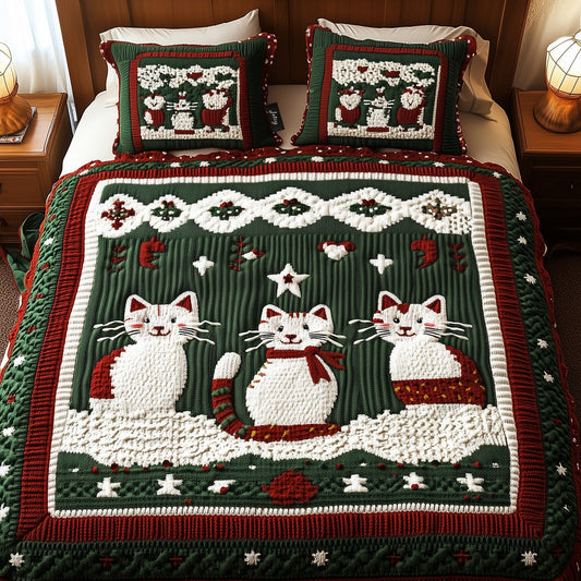 Merry Meow Moments 3-Piece Quilted Bedding Set NCU0PT2140