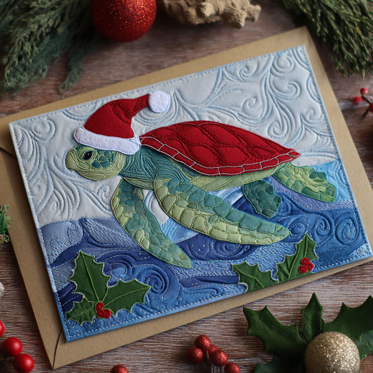 Merry Ocean Turtle Quilted Fabric Postcard NCU0PTT2411