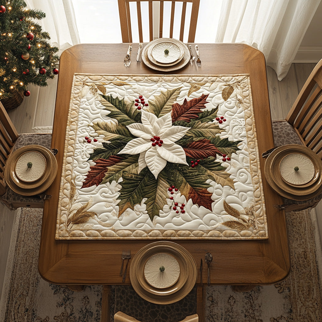 Merry Poinsettia Quilted Table Topper NCU0DV917