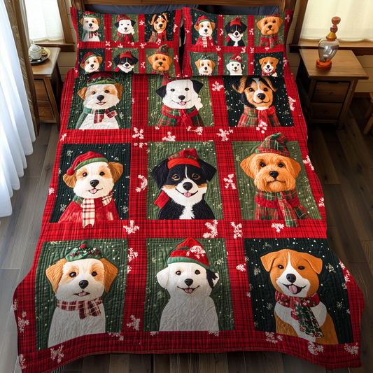 Merry Puppy Christmas 3-Piece Quilted Bedding Set NCU0VL629