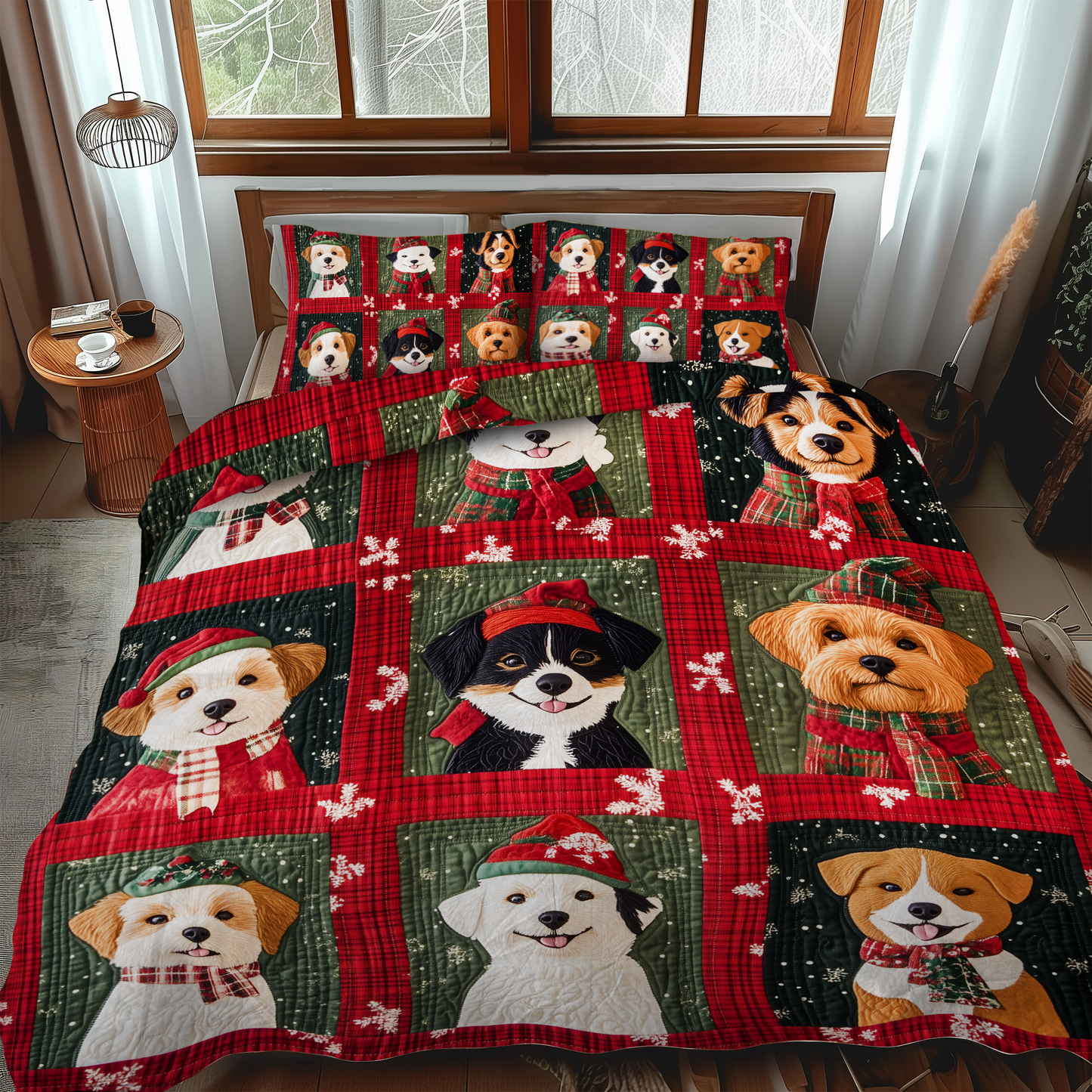 Merry Puppy Christmas 3-Piece Quilted Bedding Set NCU0VL629
