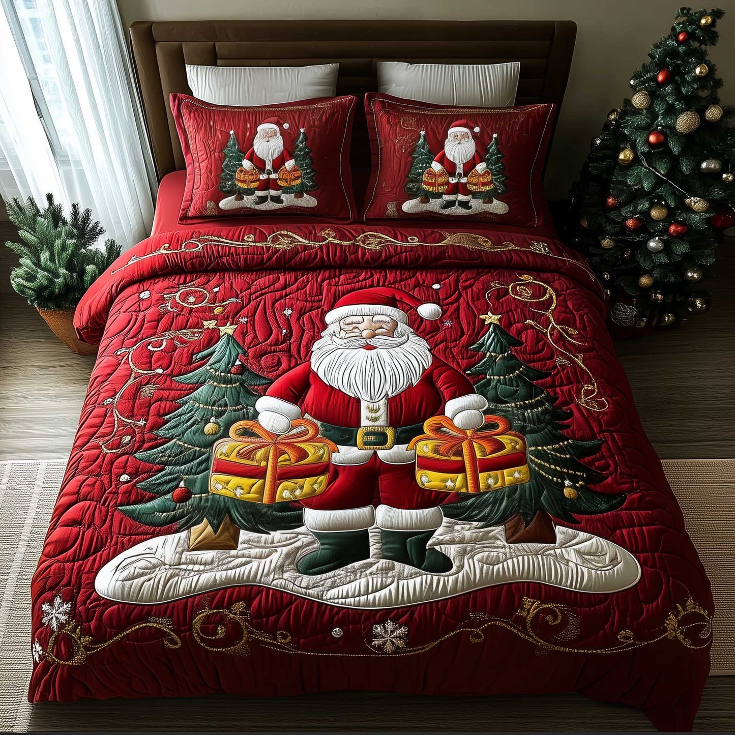 Merry Santa Sleep 3-Piece Quilted Bedding Set NCU0HT167