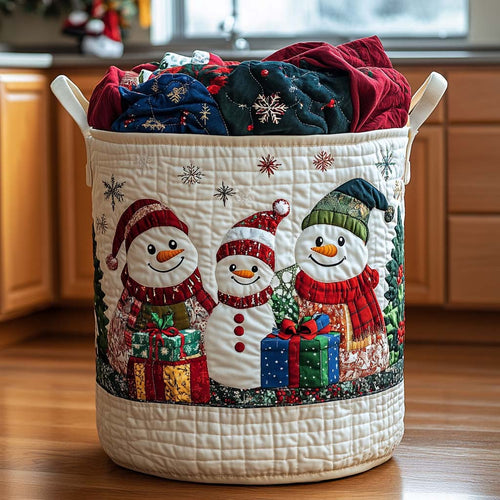 Merry Snowmen Quilted Laundry Basket NCU0DQQ009