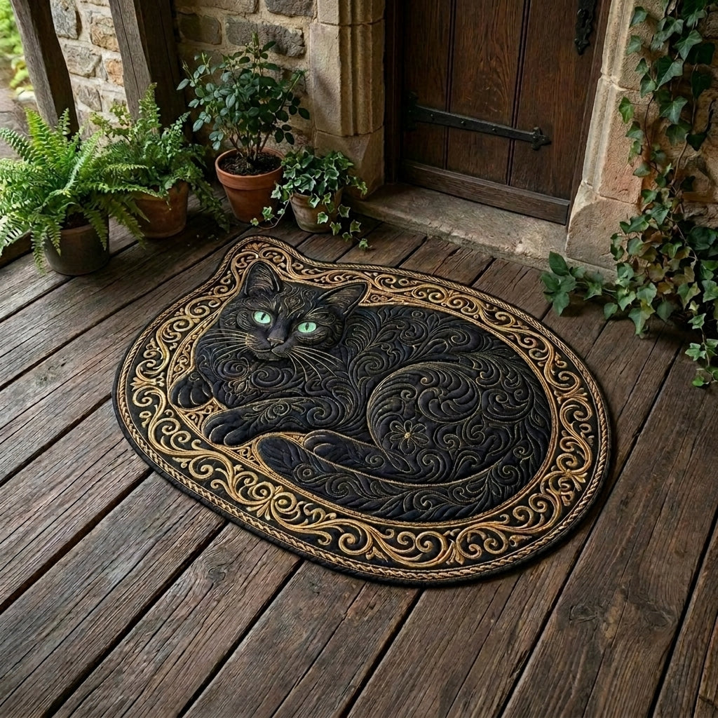 Midnight Cat Custom Shape Doormat NCU0DV2101