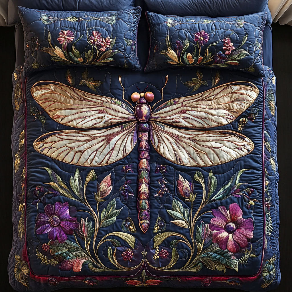 Midnight Dragonfly Elegance 3-Piece Quilted Bedding Set NCU0NNT243