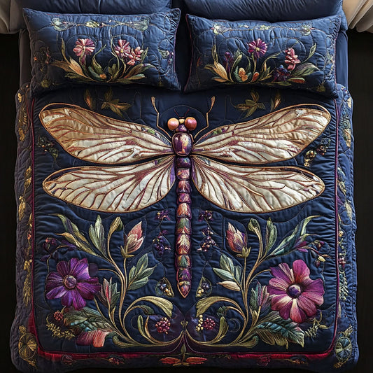 Midnight Dragonfly Elegance 3-Piece Quilted Bedding Set NCU0NNT243