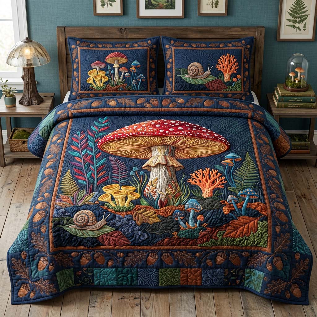Midnight Amanita Garden 3-Piece Quilted Bedding Set NCU0DQQ0687