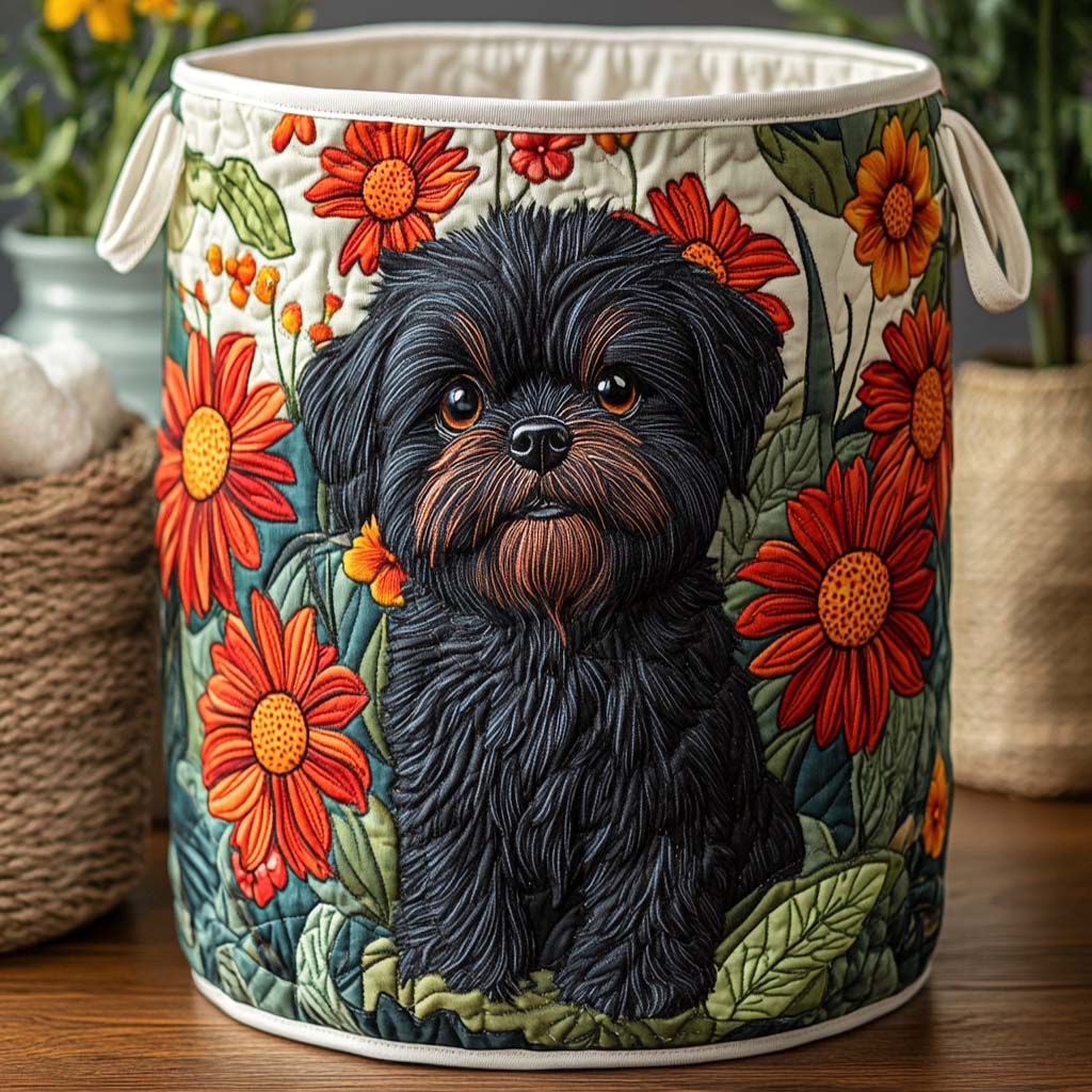 Midnight Bloom Pup Quilted Laundry Basket NCU0NXD739