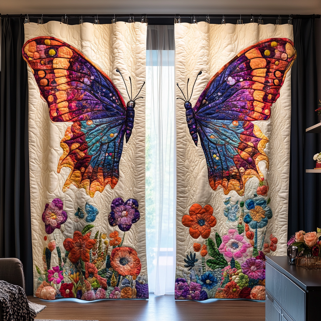 Midnight Butterfly Quilted Curtains NCU0DDK1786