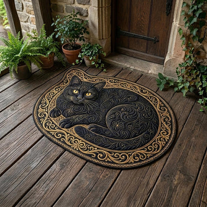 Midnight Cat Custom Shape Doormat NCU0DV2101