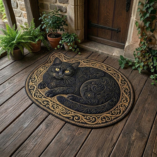 Midnight Cat Custom Shape Doormat NCU0DV2101